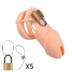 Silicone Chastity Cage Male Cock Lock with 5 Penis Rings