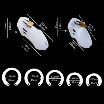 Silicone Chastity Cage Male Cock Lock with 5 Penis Rings - Puppy's Aesthetics