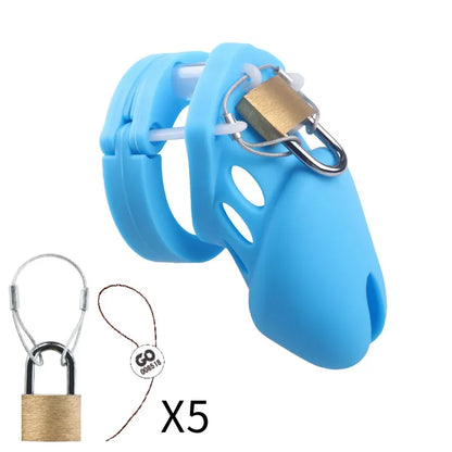 Silicone Chastity Cage Male Cock Lock with 5 Penis Rings - Puppy's Aesthetics
