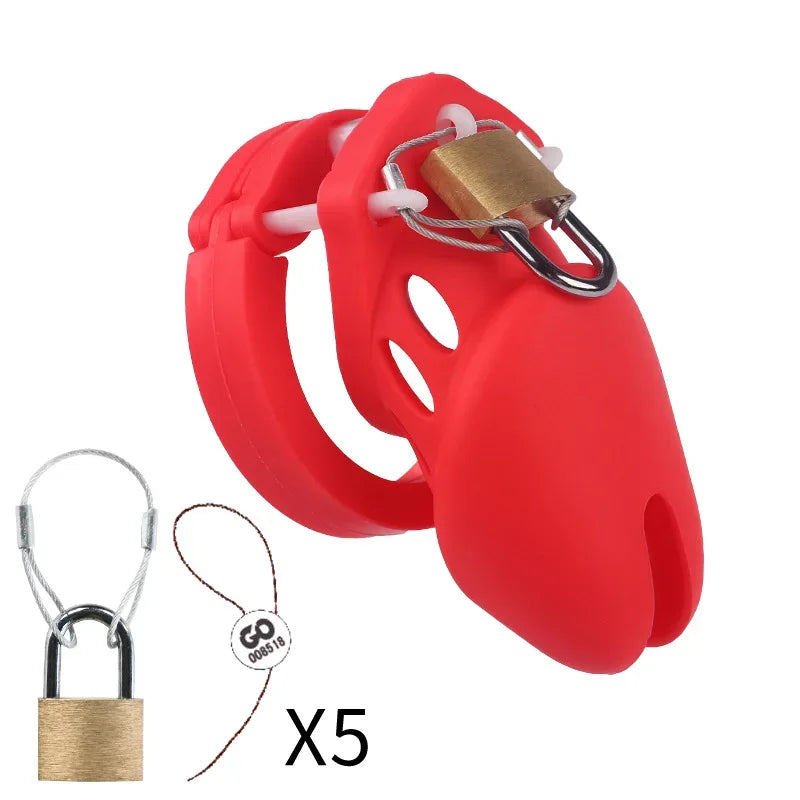 Silicone Chastity Cage Male Cock Lock with 5 Penis Rings - Puppy's Aesthetics