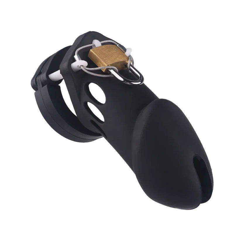 Silicone Chastity Cage Male Cock Lock with 5 Penis Rings - Puppy's Aesthetics