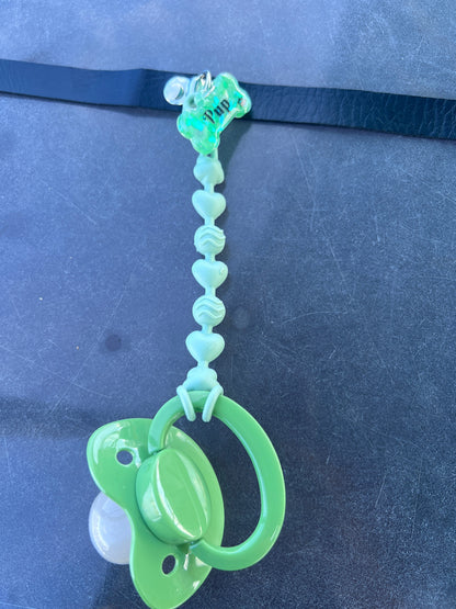 Adult Pacifier Choker - Green Pup Tag