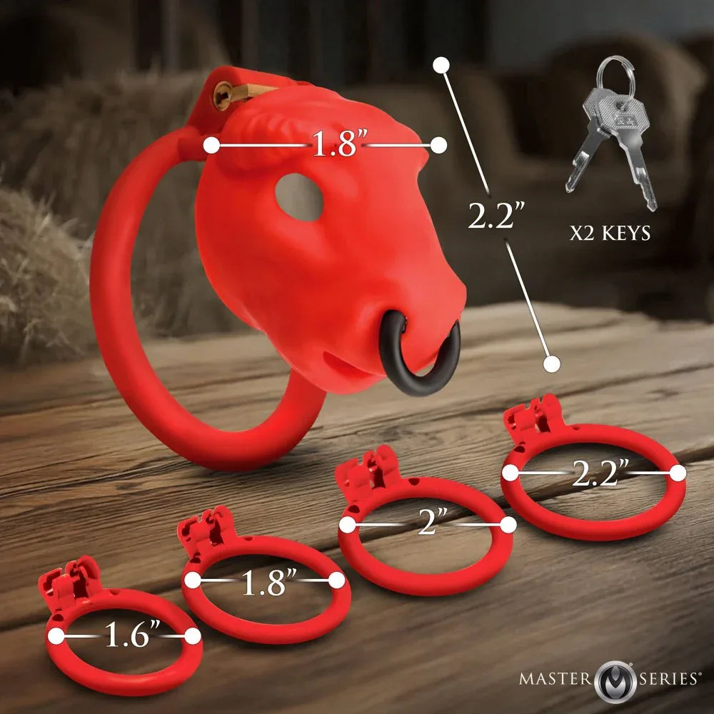 Bull Chastity Cage | Red Lockable Device - Puppy's Aesthetics