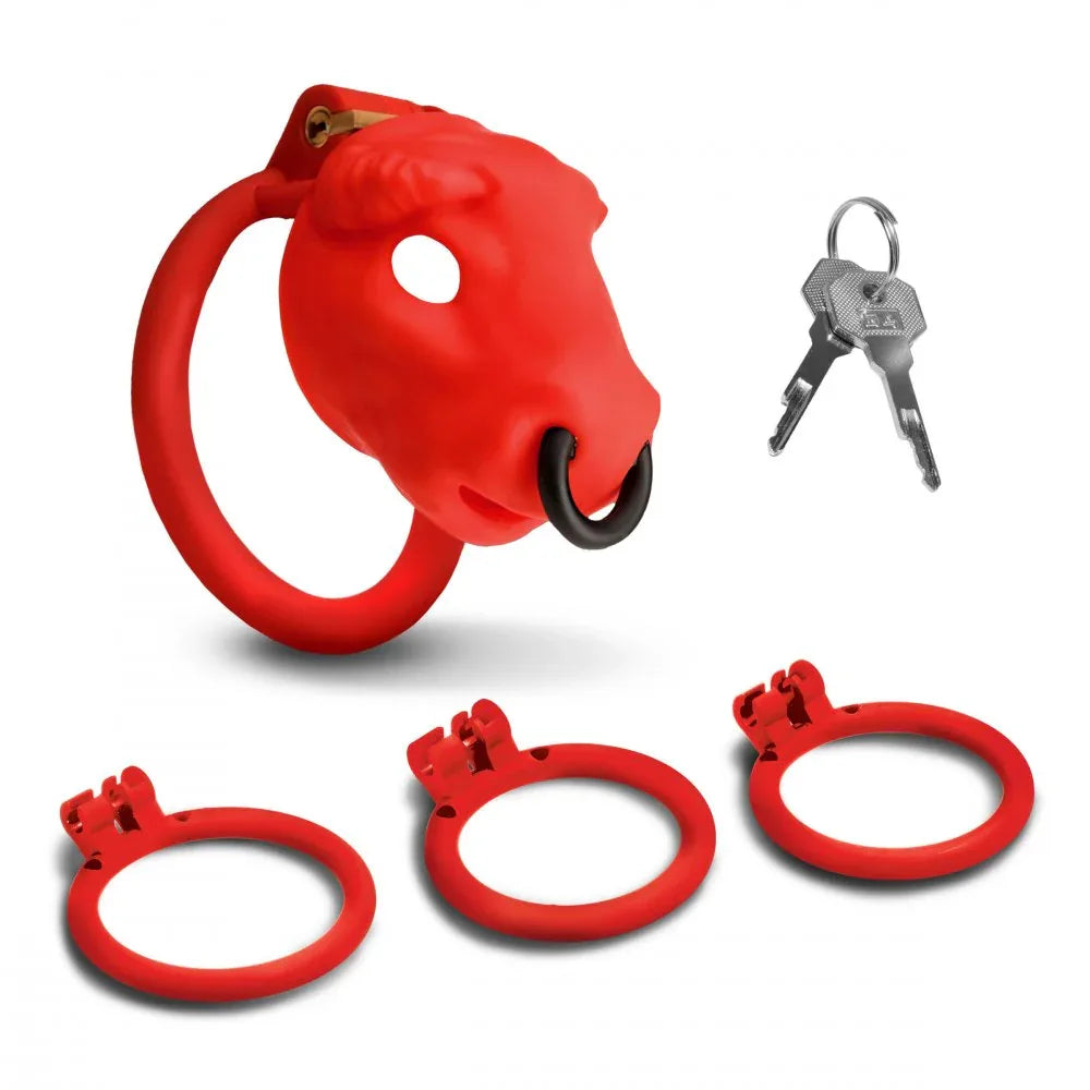 Bull Chastity Cage | Red Lockable Device - Puppy's Aesthetics