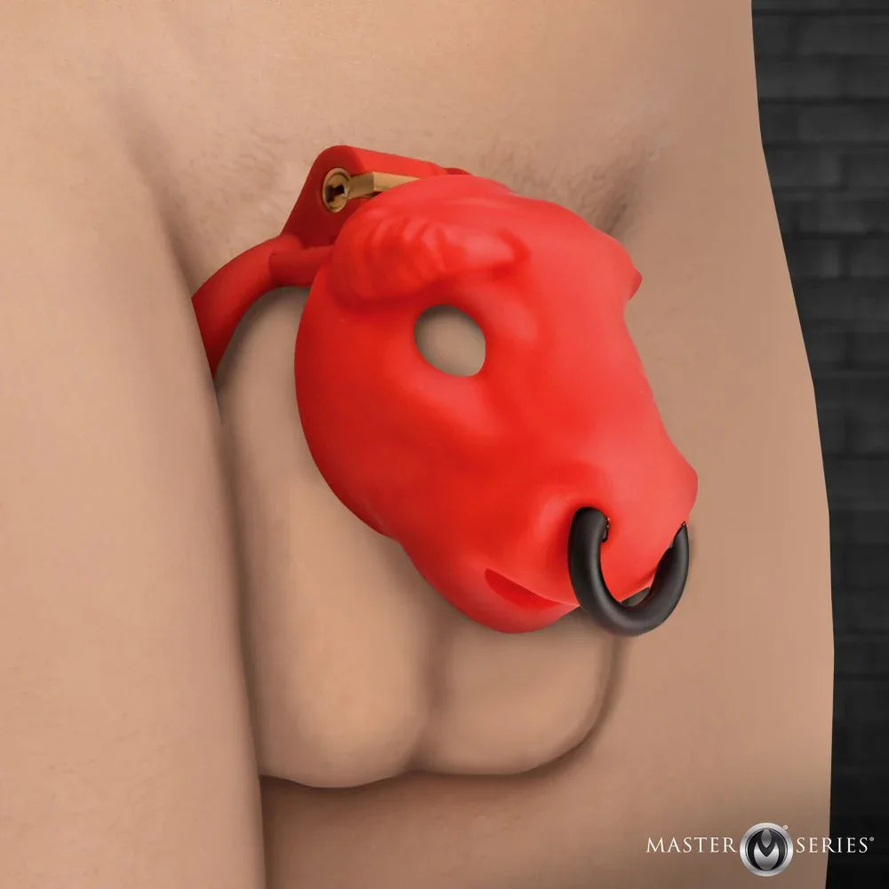 Bull Chastity Cage | Red Lockable Device - Puppy's Aesthetics