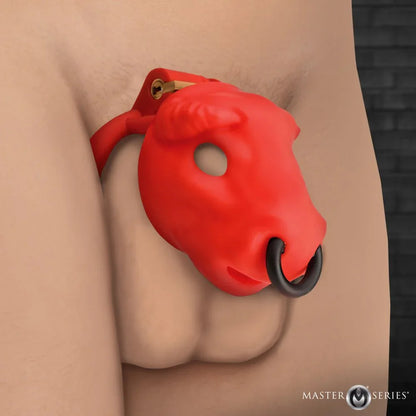 Bull Chastity Cage | Red Lockable Device - Puppy's Aesthetics