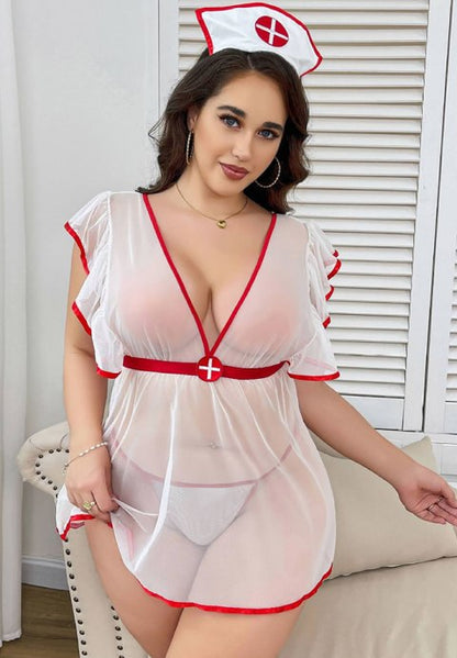 Hot Nurse Costume Set with Cap (Plus Size)
