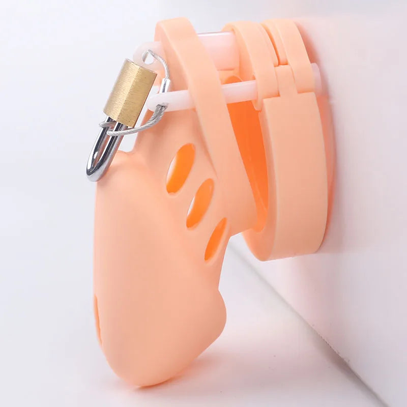 Silicone Chastity Cage Male Cock Lock with 5 Penis Rings