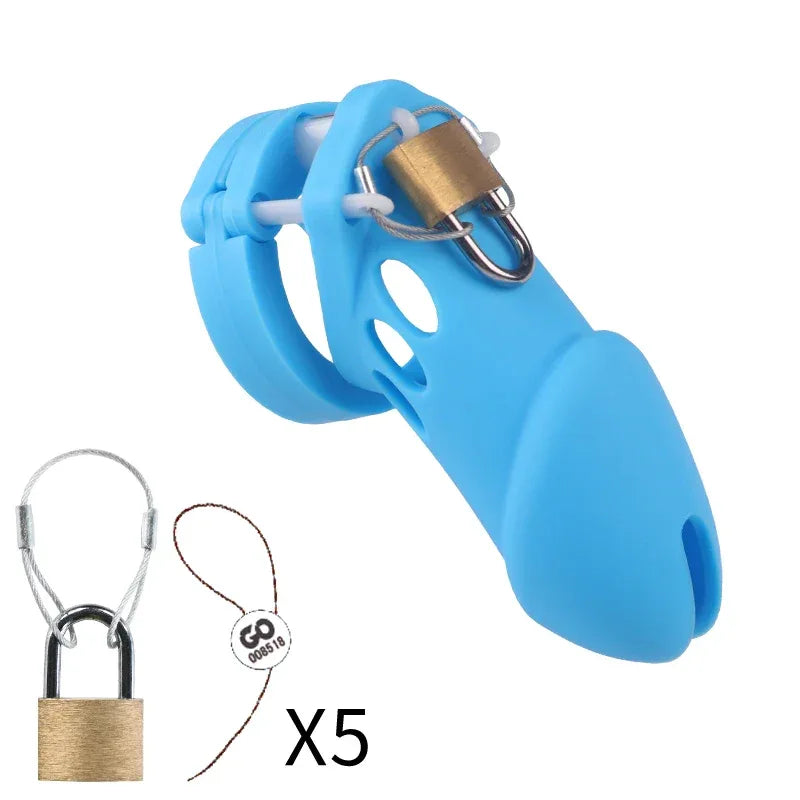 Silicone Chastity Cage Male Cock Lock with 5 Penis Rings - Puppy's Aesthetics