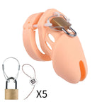 Silicone Chastity Cage Male Cock Lock with 5 Penis Rings