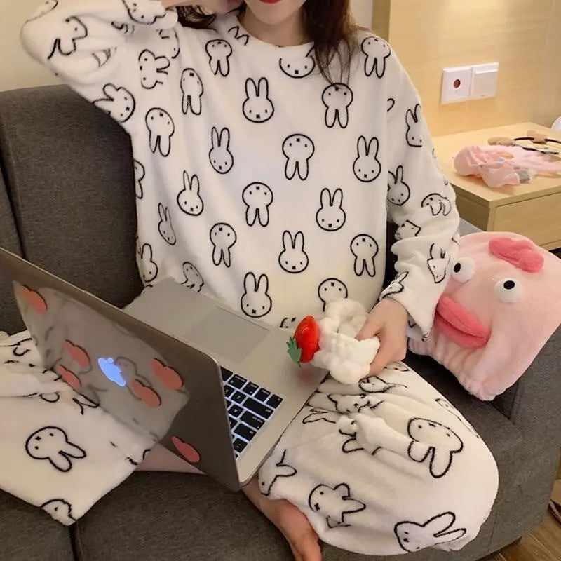Adorable Fleece Bunny Pajama Set Puppy's Aesthetics