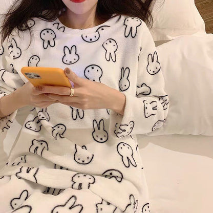 Adorable Fleece Bunny Pajama Set Puppy's Aesthetics
