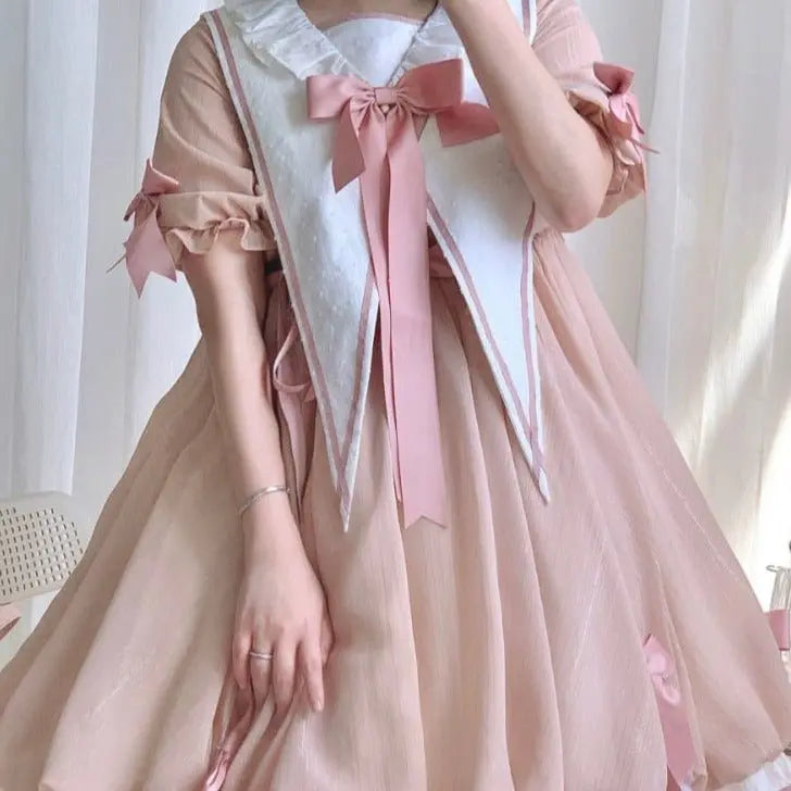 Adorable Pink One Piece Dress With Bow Puppy's Aesthetics