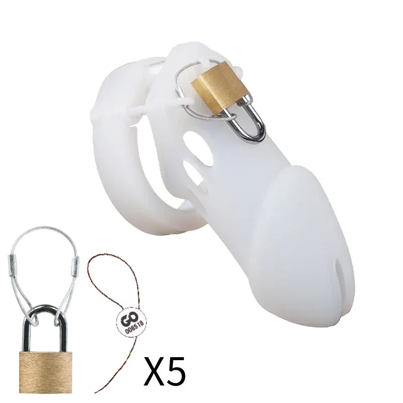 Silicone Chastity Cage Male Cock Lock with 5 Penis Rings - Puppy's Aesthetics