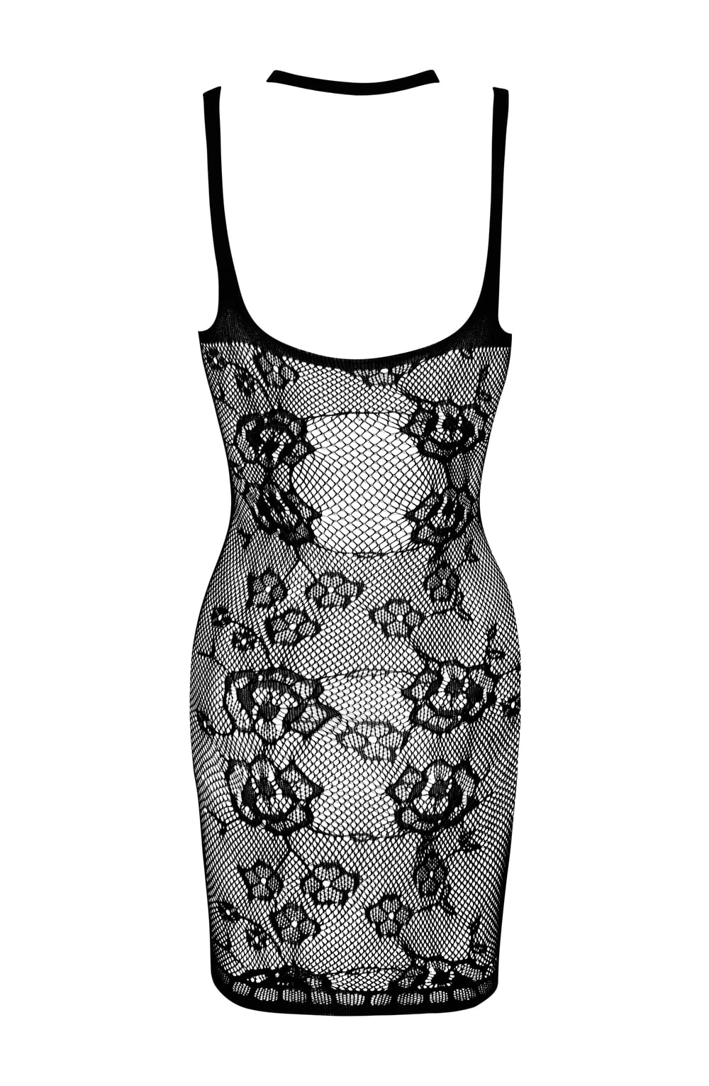 Lacey Fishnet Dress with Lace Detail (Black)