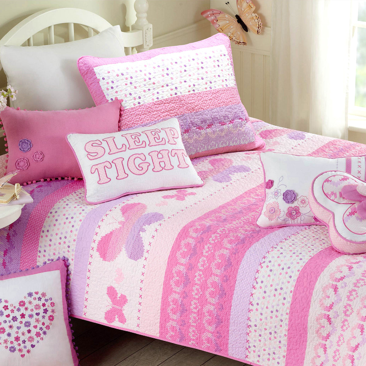 Butterfly Fairisle Pink Striped Throw Pillow