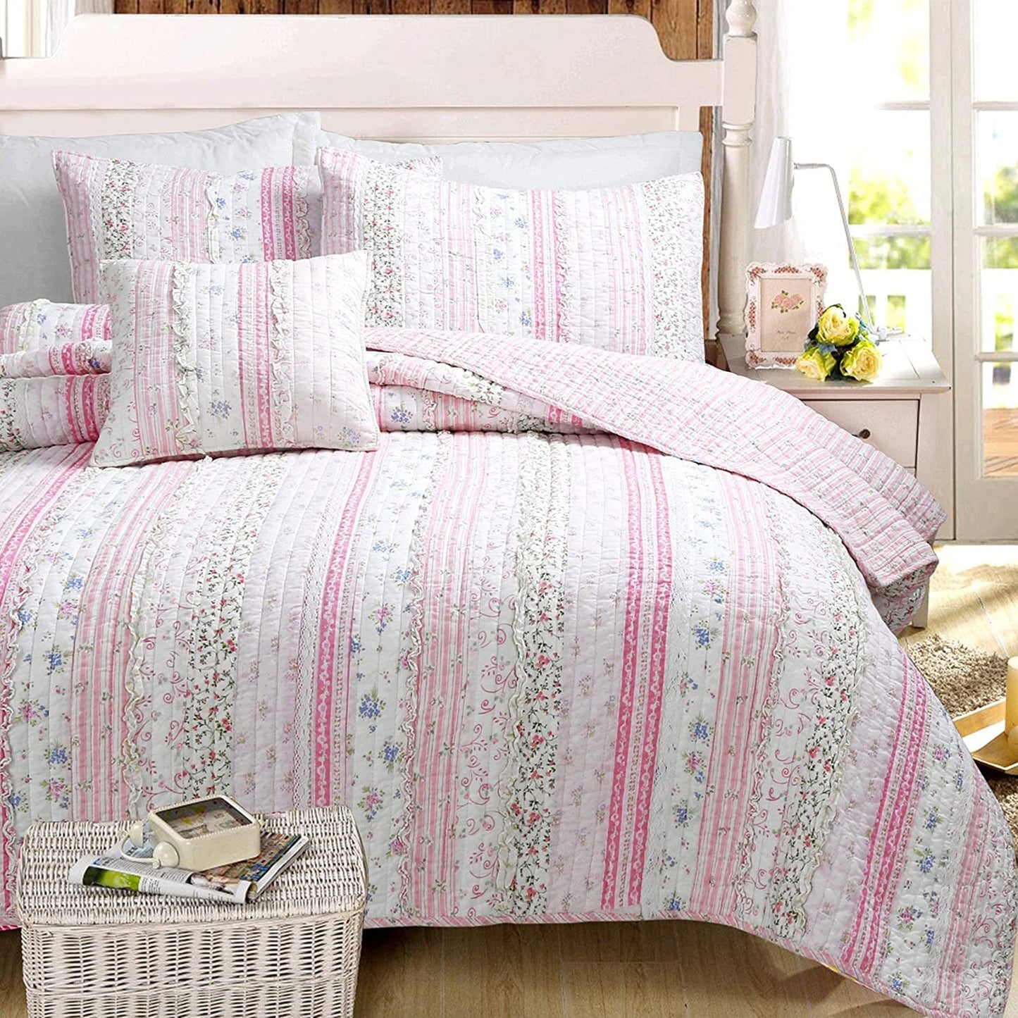 Romantic Chic Lace Ruffle Pink Throw Pillow
