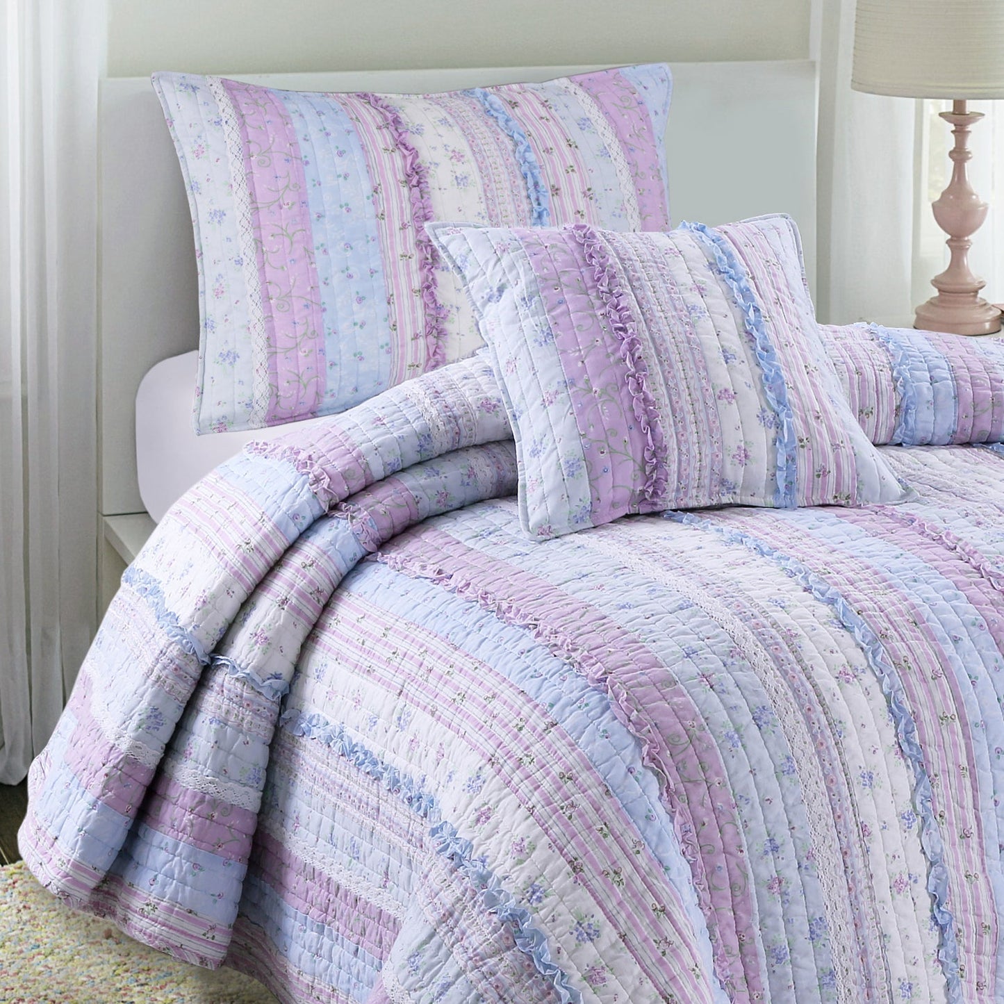 Romantic Chic Lace Ruffle Lavender Throw Pillow