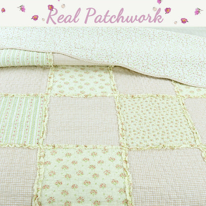 Sweet Peach Pink Floral Cotton Quilt Bedding Set