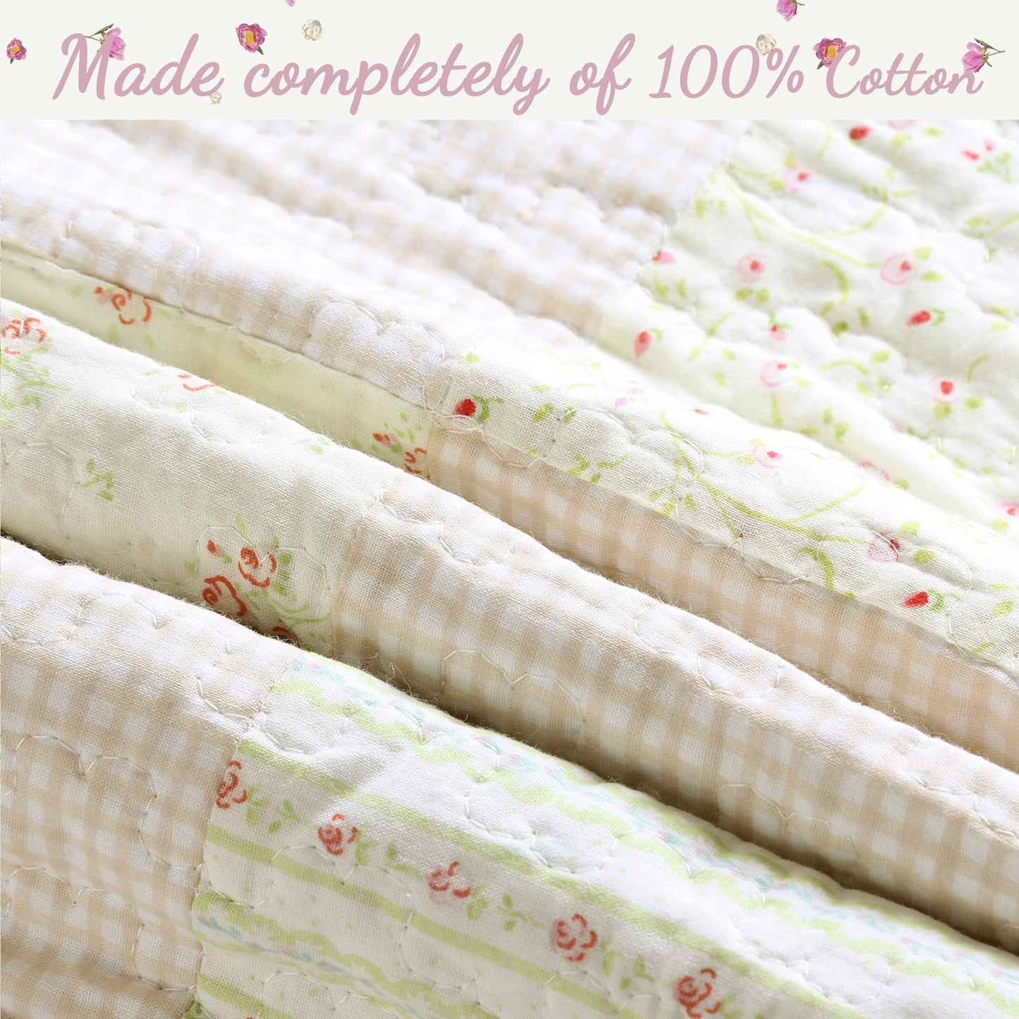 Sweet Peach Pink Floral Cotton Quilt Bedding Set