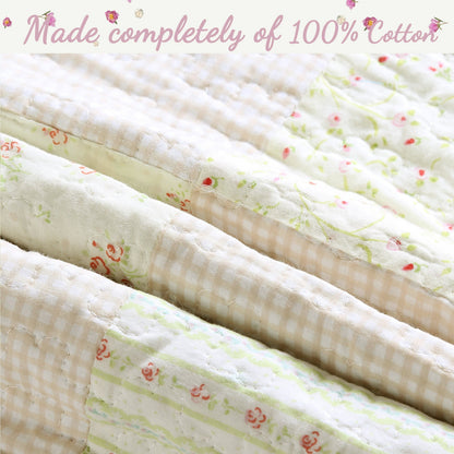 Sweet Peach Pink Floral Cotton Quilt Bedding Set