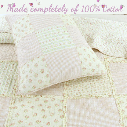 Sweet Peach Pink Floral Cotton Quilt Bedding Set