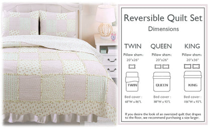 Sweet Peach Pink Floral Cotton Quilt Bedding Set