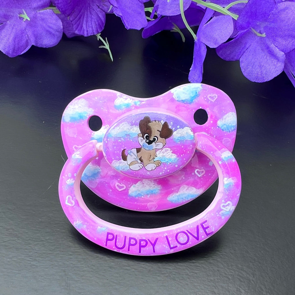 Hand Painted Adult Pacifier - Puppy Love