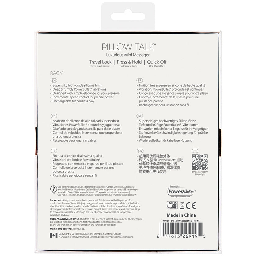 Pillow Talk Racy Mini Massager-Teal 5
