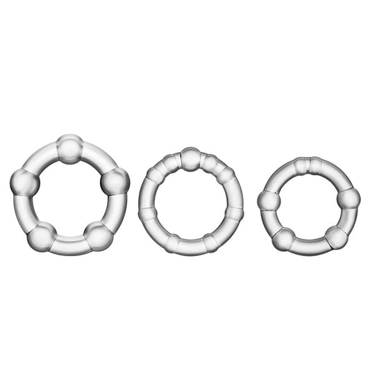 Stay Hard Beaded Cockrings-Clear 3Pk