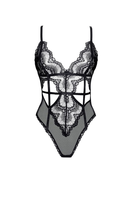 Peyton Teddy Sheer Lace Bodysuit (Black)