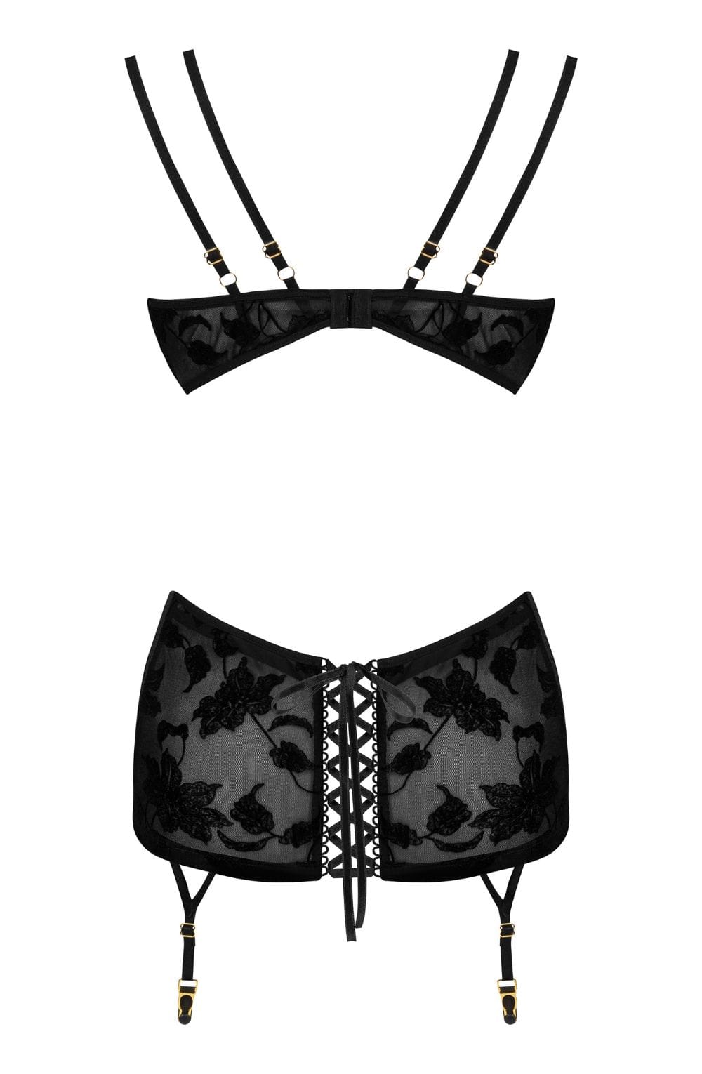 Xiomara Lace Chemise with Garter Straps and Velvet String Panties Set