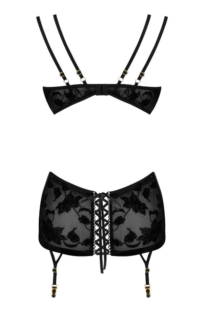 Xiomara Lace Chemise with Garter Straps and Velvet String Panties Set