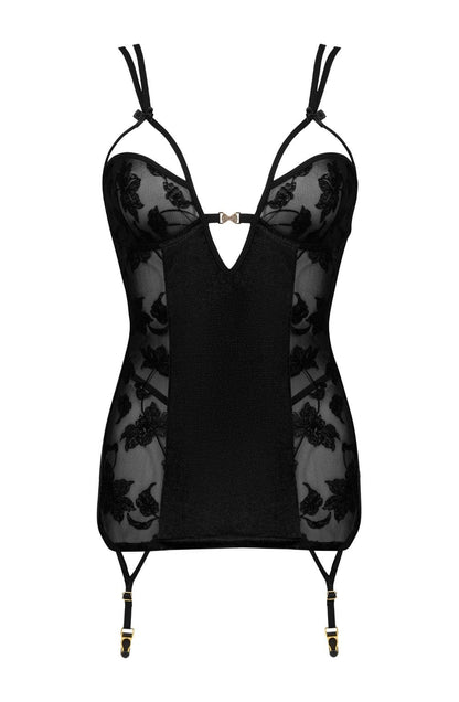 Xiomara Lace Chemise with Garter Straps and Velvet String Panties Set