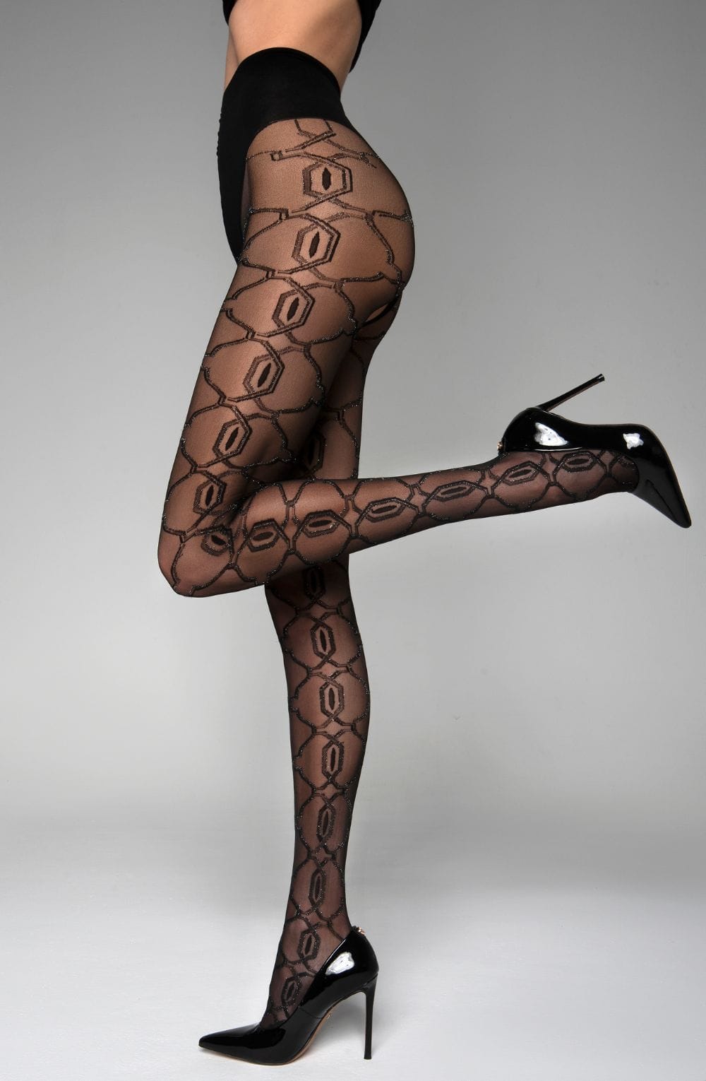 Crotchless Tights With Lurex (Black)