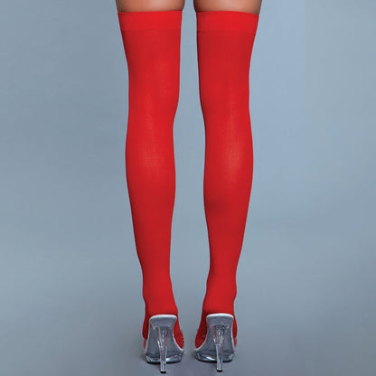 BeWicked Opaque Nylon Thigh Highs-Red O/S-Boxed