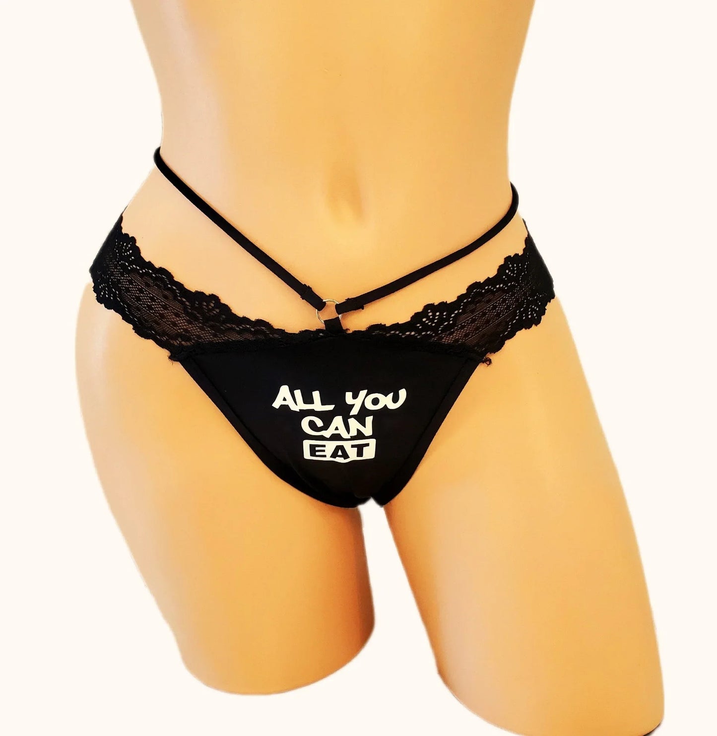 'All You Can Eat' Black Thong Panty - Puppy's Aesthetics