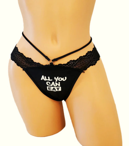 'All You Can Eat' Black Thong Panty - Puppy's Aesthetics