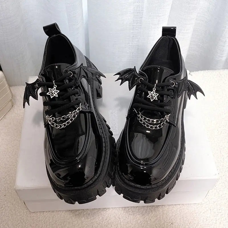 Bat Metal Chain Gothic Lolita Platform Shoes Puppy's Aesthetics