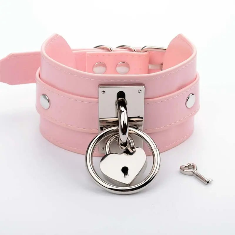 Beautiful Pink Collar with Heart Lock Puppy's Aesthetics