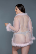 Bou Short Chiffon Robe with Faux Fur Trim