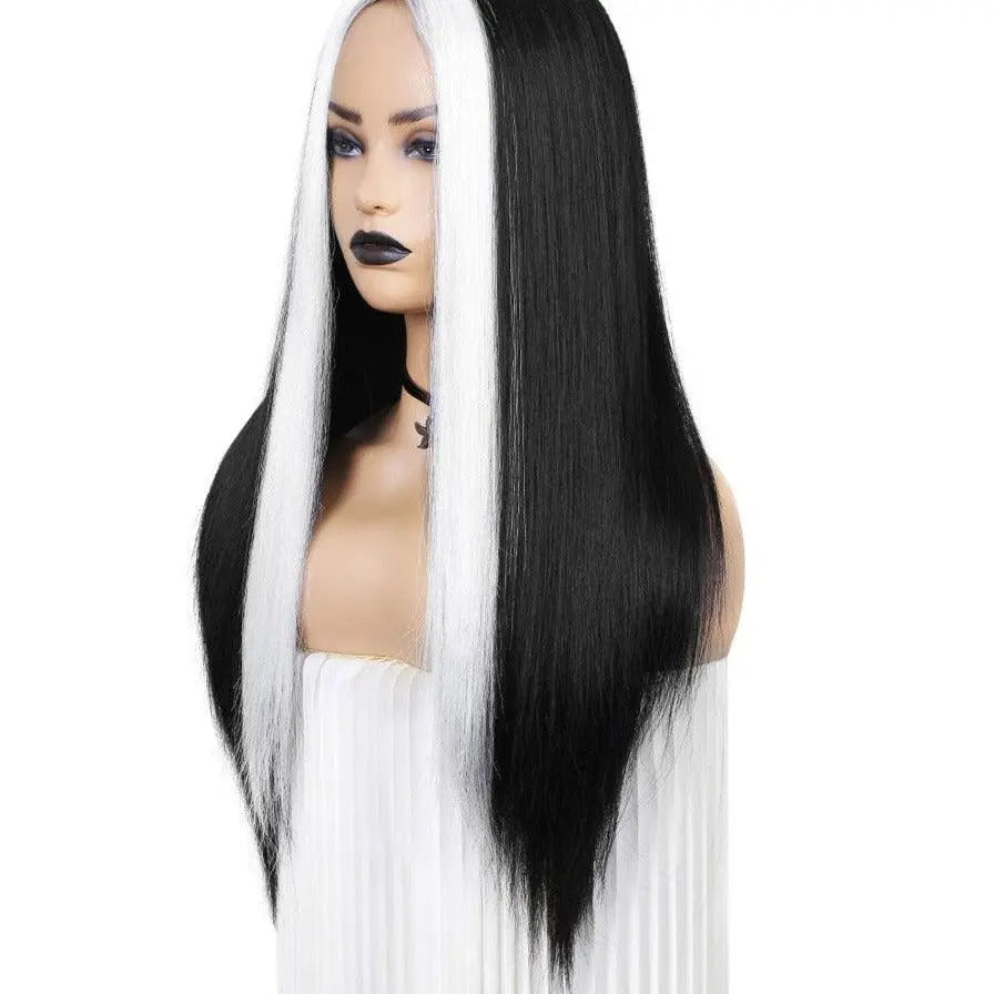 Black And White Long Straight Wig Glow In The Dark Puppy's Aesthetics