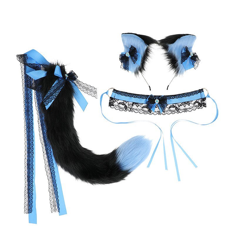 Blue & Black Plush Ears Tail Set Puppy's Aesthetics