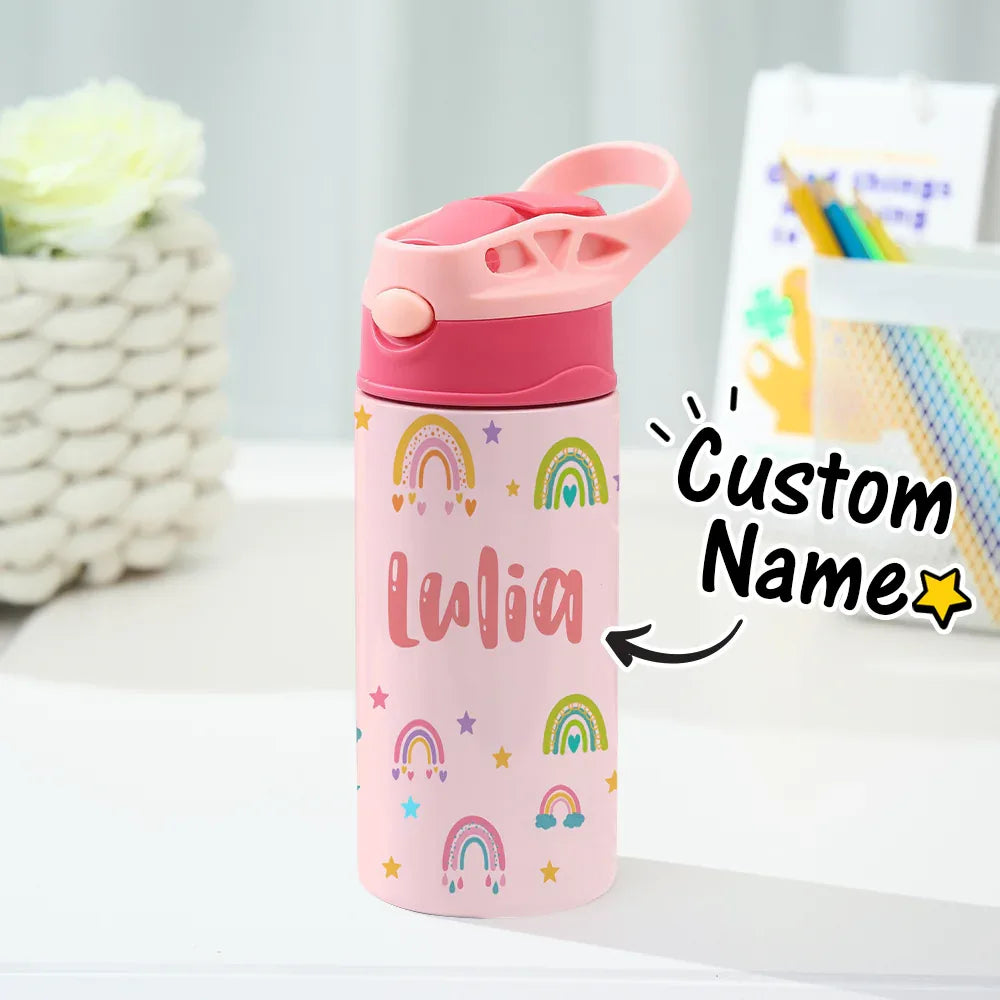 Custom Name Rainbow Stainless Steel Water Cup - Puppy's Aesthetics