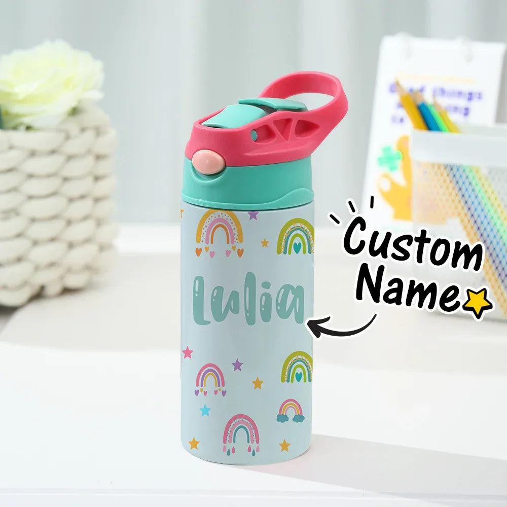 Custom Name Rainbow Stainless Steel Water Cup - Puppy's Aesthetics