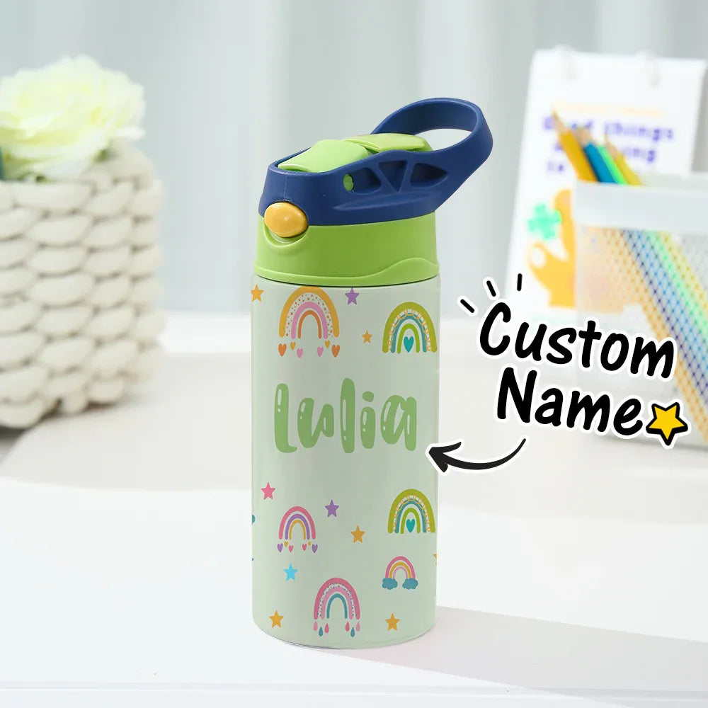 Custom Name Rainbow Stainless Steel Water Cup - Puppy's Aesthetics