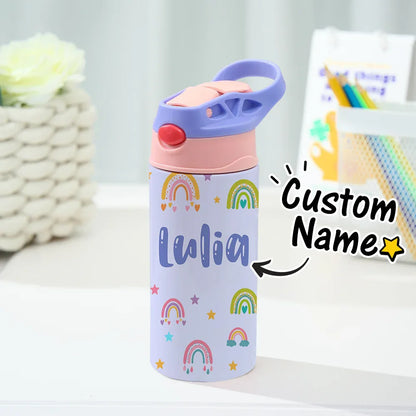 Custom Name Rainbow Stainless Steel Water Cup - Puppy's Aesthetics