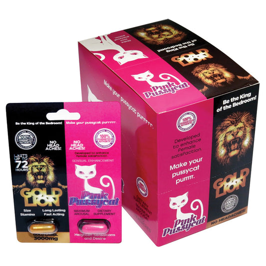 USA Only - His & Hers Pink Pussycat/Gold Lion Single Pack Display of 24