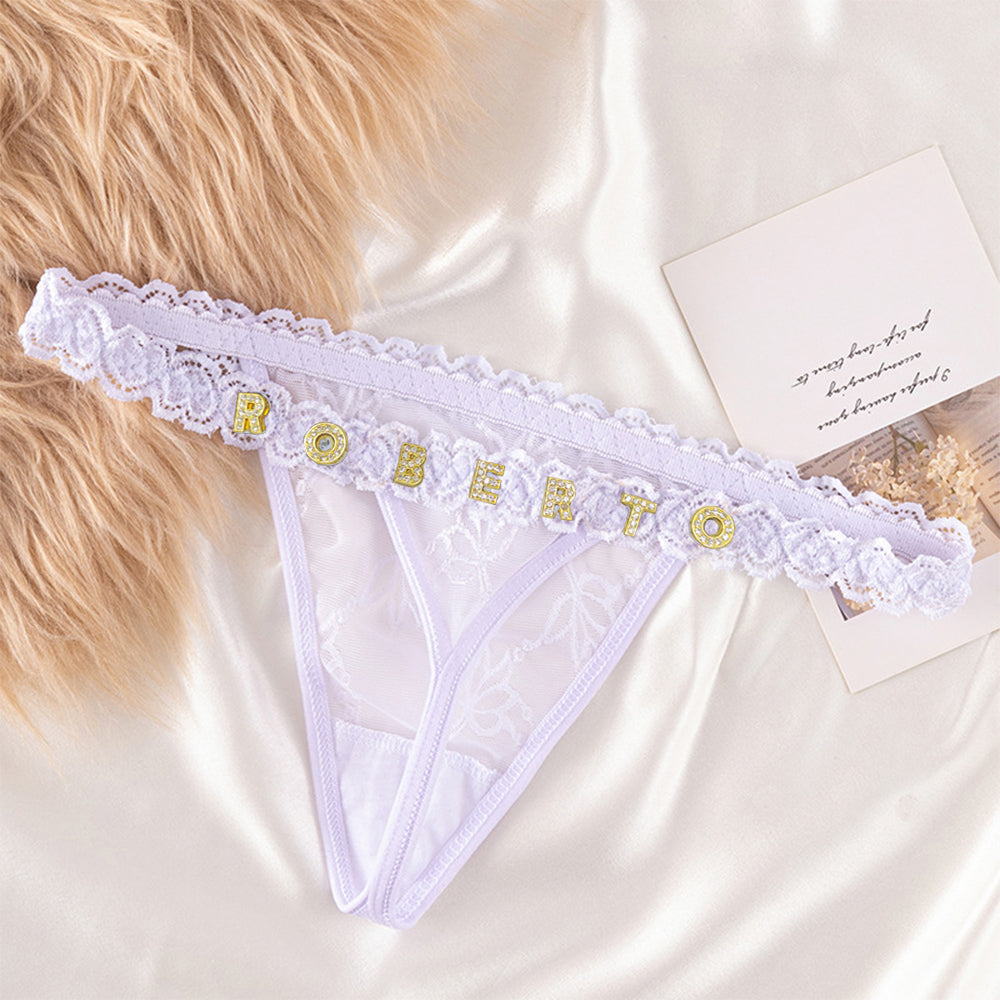 Custom Sparkle &amp; Lace Crystal Letter Thong