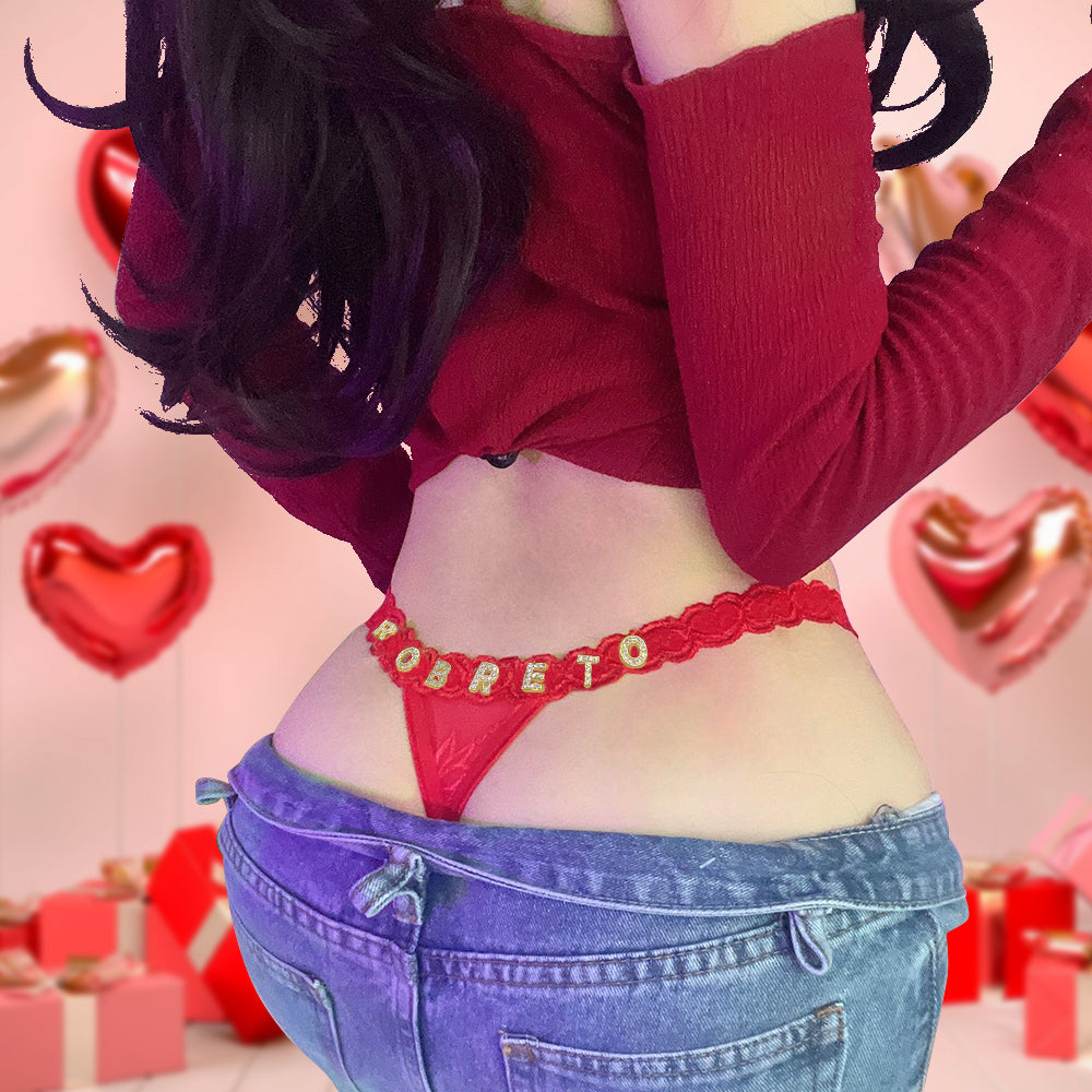 Custom Sparkle &amp; Lace Crystal Letter Thong